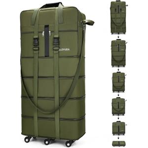 130L Expandable Luggage, 43 Inch Extra Large Suitcase with Wheels, Collapsible Luggage, Rolling Duffle Bag with Wheels, Big Suitcases with a Handle Wrap Shoe Bag Shoulder Strap (Green)