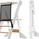 COSYLAND Toddler Standing Tower Foldable Toddler Kitchen Step Stool | Adjustable Height Folding Step Stool for Kids Learning & Cooking - Ages 18 Months to 6 Years with Safety Net Natural & White, 16.73"D x 35.4"W x 0.01"H