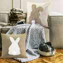 CroBlissful Tufting Easter Pillow Covers 18" x 18" Set of 2 Bunny Pillow Covers 3D Tufted Bunny Rabbit Throw Pillowcase Easter Decorative for Bedroom Sofa Home Decor(Beige,Linen)