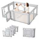 Sweeby Foldable Baby Playpen, 71x59 Playpens for Babies and Toddlers Large Play Yard with Door Baby Fence with Gate and Indoor & Outdoor Play Pen,LightGrey