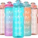 AKASO 32oz Water Bottles with Motivational Time Marker & Straw, Leakproof, Safety Lock, Tritan BPA Free, Water Jug for Fitness Gym Sports Office (Peach)