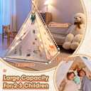 Teepee Tent for Kids with Lights, Kids Play Tent Indoor with Thicked Mat & Dream Catcher, Toddler Tent with Storage Pockets and Mesh Window for Reading Nook and Imaginative Games
