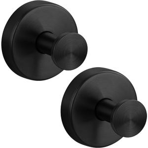 Suction Cup Hooks Stainless Steel Shower Hooks No Drill Towel Hooks Removable Wreath Hanger for Front Door, Bathroom Wall, Kitchen, Glass, Mirror (2 Pack) (Black)