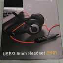 JIAMQISHI USB Headset with Microphone for PC, On-Ear Computer Laptop Headphones with Noise Cancelling Microphone in-line Control for Home Office Online Class Skype Zoom (USB+3.5mm, Black)