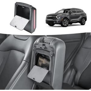 HGWEI Hidden Center Console Organizer Compatible with 2023-2026 Kia Sportage Interior Accessories - Lid of Armrest Storage Box NQ5 Secret Compartment Insert Tray, Black