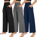NEW YOUNG 3 Pack Women's Wide Leg Pants with Pockets High Waist Loose Sweatpants Casual Lounge Yoga Workout Palazzo (Medium, Black, Navy Blue, Dark Grey)