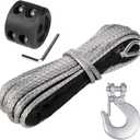 3/16" Synthetic Winch Rope Kit, 3/16 in x 50 Ft 8500LBs Strength ATV Winch Rope Line with Steel Hook, Rubber Stopper, Protecting Sleeve and Thimble, Suitable for ATV, SUV, Vehicle (Black)