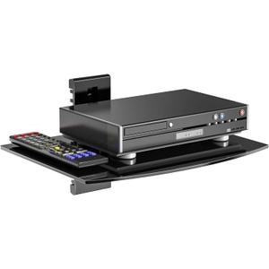 WALI Floating TV Shelf, 1 Tier Glass Projector Shelf for DVD Players, Routers, Game Consoles, Cable Boxes, Living Room Decor, Wall Mount Shelves Hold Up to 17.6lbs (CS201B), 1-Shelf, Black