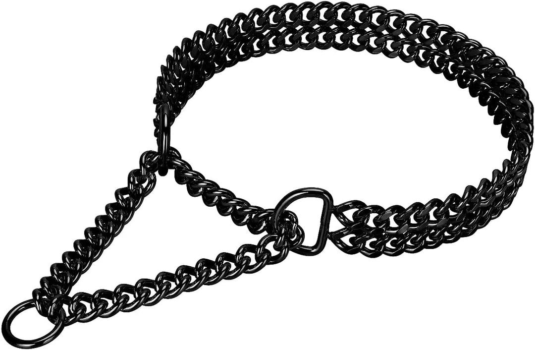 Black Dog Chain Collar Stainless Steel Black Dog Collar Adjustable Walking, Metal Cuban Link Dog Collar Chew Proof Double Row Chain Dog Collar for Large Small Medium Dogs (XL 26" -28")