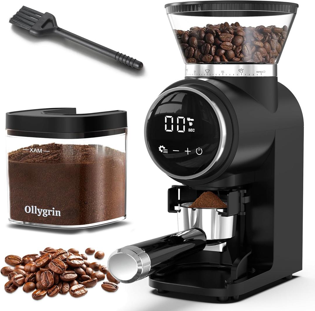 Ollygrin Conical Burr Coffee Grinder Electric, Compact Coffee Grinder for Home Use,Burr Mill Grinder with 30 Precise Grinding Sizes, Touch Panel, Removable Burr & Coffee Container, 2-12 Cups