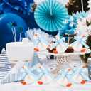 2 x Leinuosen 6 Pcs Wooden Silly Goose Decorations, Cute Handmade Goose with Bow for 1st Birthday, Nursery, Tiered Tray, Desk & Shelf Decor Baby Shower Party Decor Favors(Blue)