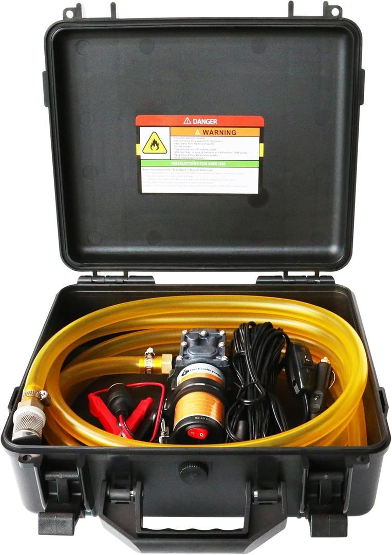 12V 75W Fuel Transfer Pump Kit, 110GPH Gas Transfer Pump with High Elastic Fuel Pipe & 2 Power Cables, Great for Vehicles, Boats, Equipment, Gasoline, Diesel (110GPH, SET)