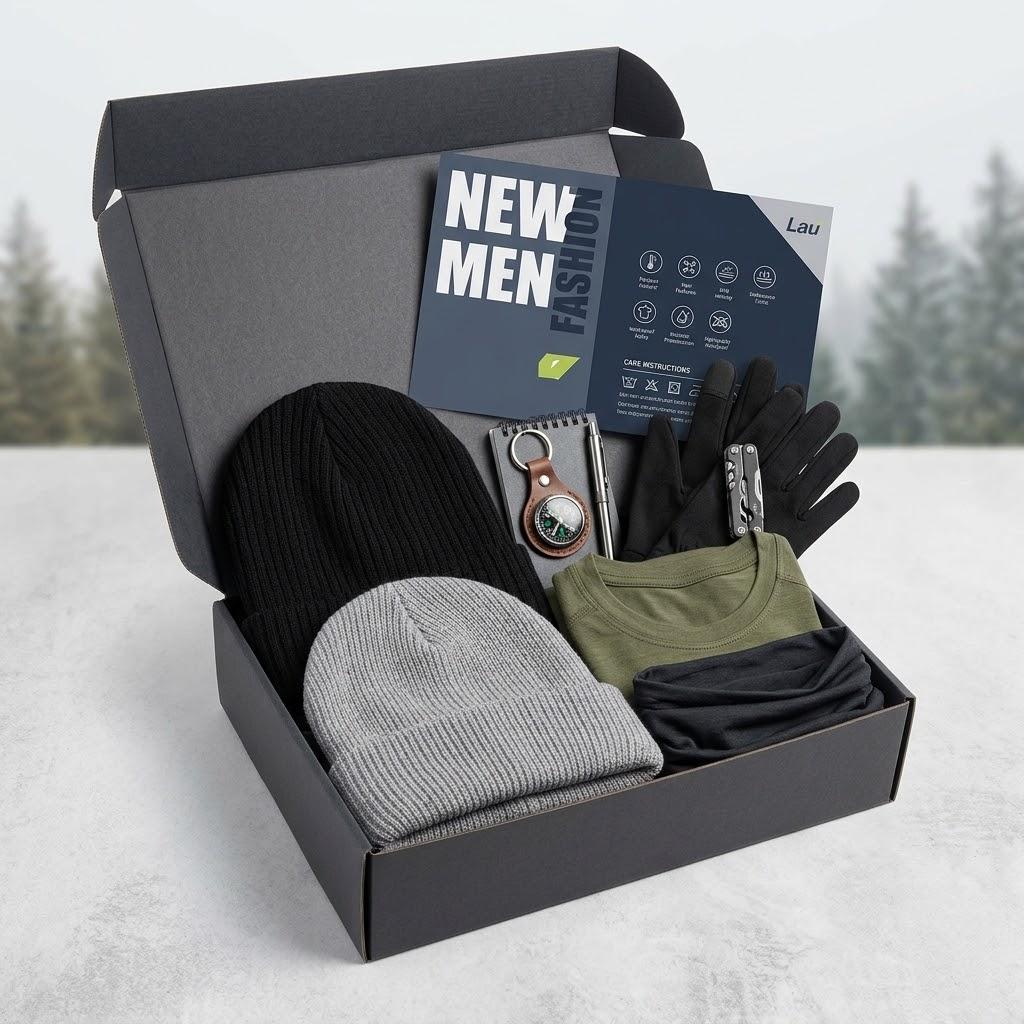 Men’s Outdoor Apparel & Beanie Accessories Gift Set – Multi-Piece Winter Essentials Pack with Knit Beanie & Apparel, One Size Fits Most, Gloves: Standard Adult Men’s Medium/Large