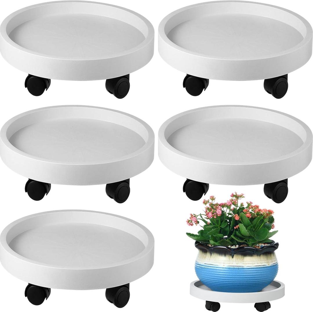 5 Pack Plant Caddy with Wheels Rolling Plant Stand with Wheels 10 Inch Plant Dolly Heavy Duty Large Potted Plant Mover with Casters for Indoor and Outdoor, White