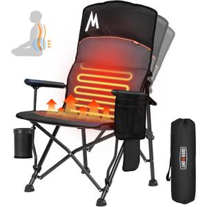 Overmont Heated Camping Chair with High Back - 3 Heat Levels 2-Zone Separately Heating - 450 LBS Support Heavy Duty Folding Chair Portable for Adults Patent No.: US D1.028.543S - Battery NOT Included (Black)