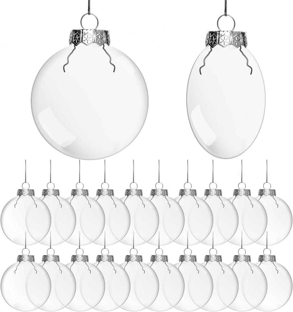 Rocinha 30 PCS Clear Christmas Ornaments Fillable 3.15 Inch Plastic Ornament for Crafts Fillable Clear Ornaments for Craft, Flat Ornaments for Crafts Christmas Tree Decor