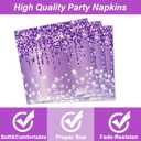 200PCS Purple Birthday Party Plates and Napkins Purple And Silver Birthday Party Decorations Purplish silver Theme Tableware Set Serves 50 Guests Girls Ladies Women Wedding Favors