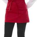 Chef Aprons for Women with 3 Pockets, Kitchen Work Apron for Cooking, Cotton Short BBQ Apron with Ultra-Long Belt (Red)