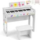 Kids Piano Keyboard, 37 Keys Wooden Digital Piano for Kids with Bench,Song Book, DIY Stickers, Cover, Education Creative Musical Instruments Toy for Boys & Grils Gifts