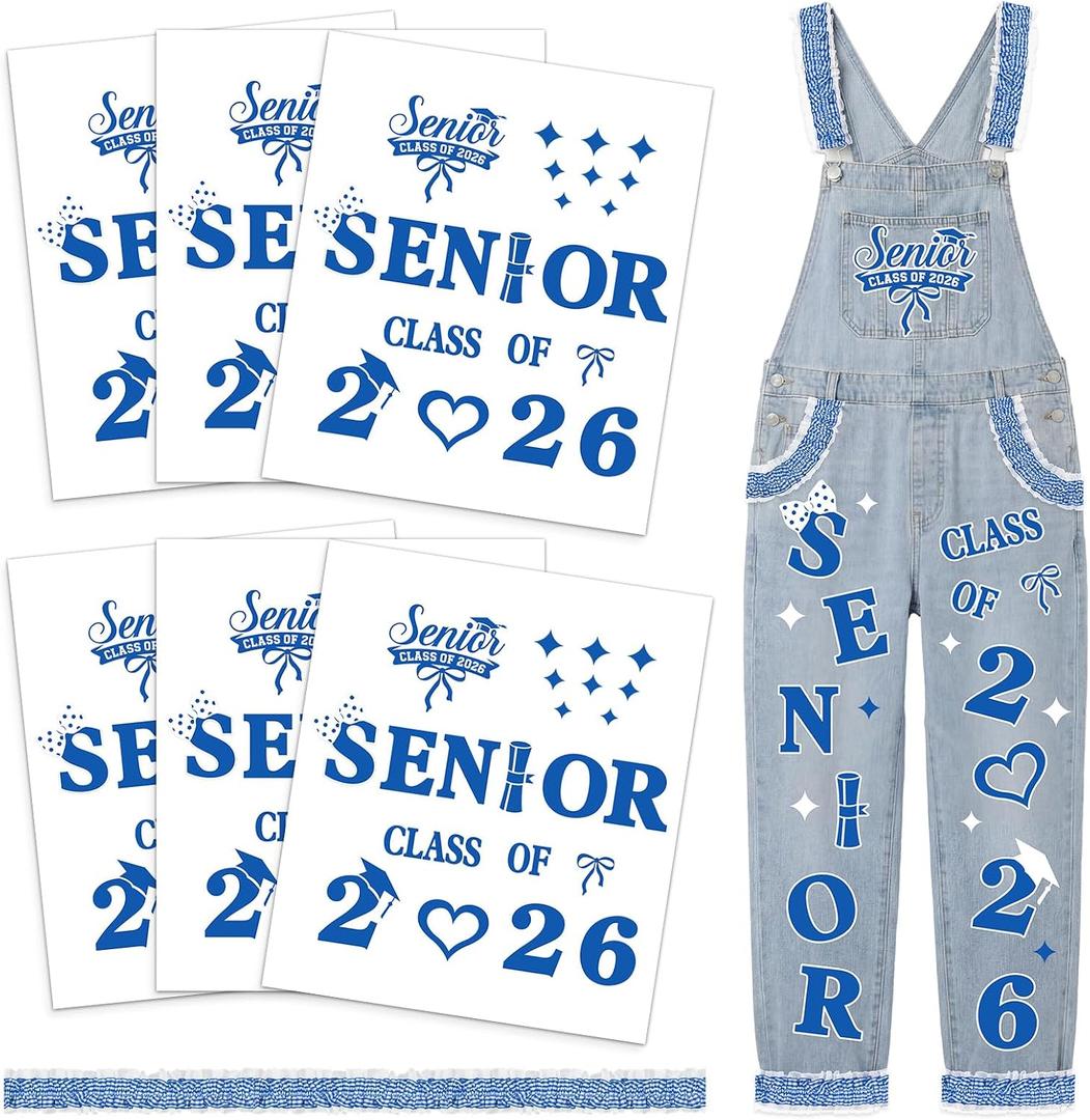 Solsew 6 Sets Class of 2026 Iron on Transfers for Overalls, Senior 2026 Iron on Patches Heat Transfer Stickers for Class Group Graduation Party Bib Pants Jeans Decorations(Blue)