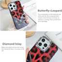 LSL Case for iPhone 15 Pro Sparkly Cute 3D Butterfly Leopard Pattern Design Glitter Diamond Camera Protection Soft Slim Cover for Women Girls Black