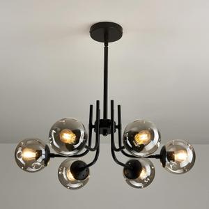 6 Light Glass Globe Sputnik Chandeliers Modern Matte Black Ceiling Light Fixture Semi Flush Mount Ceiling lamp for Living Room Dining Room Farmhouse Bedroom Kitchen