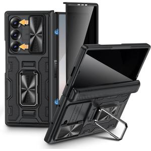 VEGO for Samsung Z Fold 6 Case with Built-in Privacy Screen Protector & Kickstand - Full-Body Hinge Protection & Slide Camera Cover - Shockproof Protective Case for Galaxy Z Fold 6 5G 2024 - Black