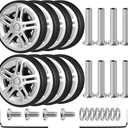 Ech.Apr Luggage Wheels Replacement OD 50mm, 8 Pcs Suitcase Replacement Double-Row Wheels, Wear Resistant Rubber Repair Swivel Casters for Travel, Silver