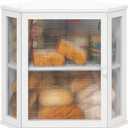 Corner Bread Box for Kitchen Counter, Bamboo Wood Large Capacity Bread Storage Bin with Acrylic Wavy Door Panel (White, Extra Large)