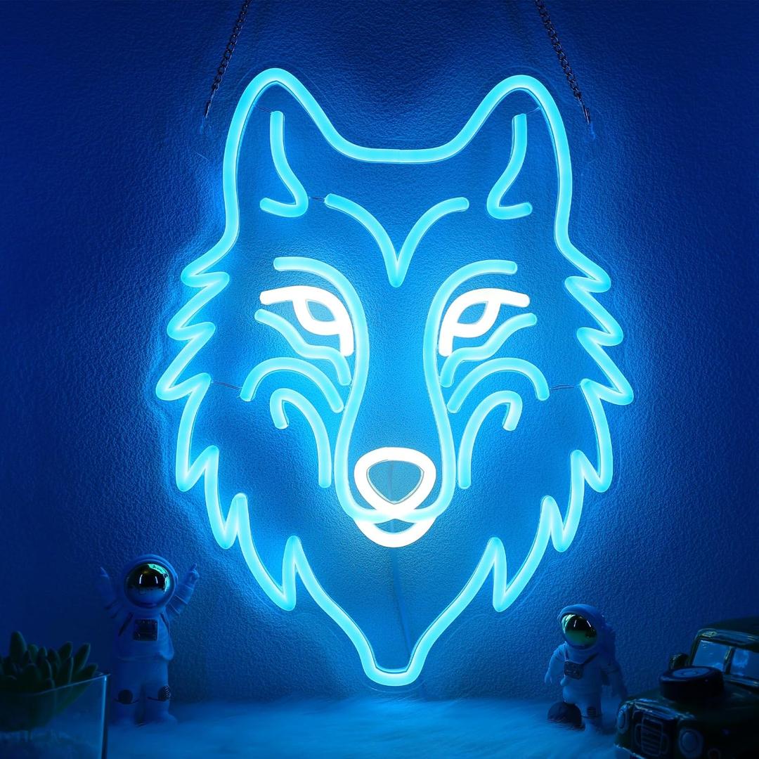 CoolGift Mart Wolf Neon Sign, Dimmable LED Wolf Light Animal Wall Decor, Christmas Gift Birthday Gifts for Boys Men, Bedroom Living Room Man Cave Home Decoration With USB Powered