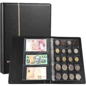 Currency Coin Album,370 Pockets Coin and Currency Collecting Binder,250 Pockets Coin Collection Book Holder,120 Pockets Paper Money Stamp Page Album Supplies for Collectors Black