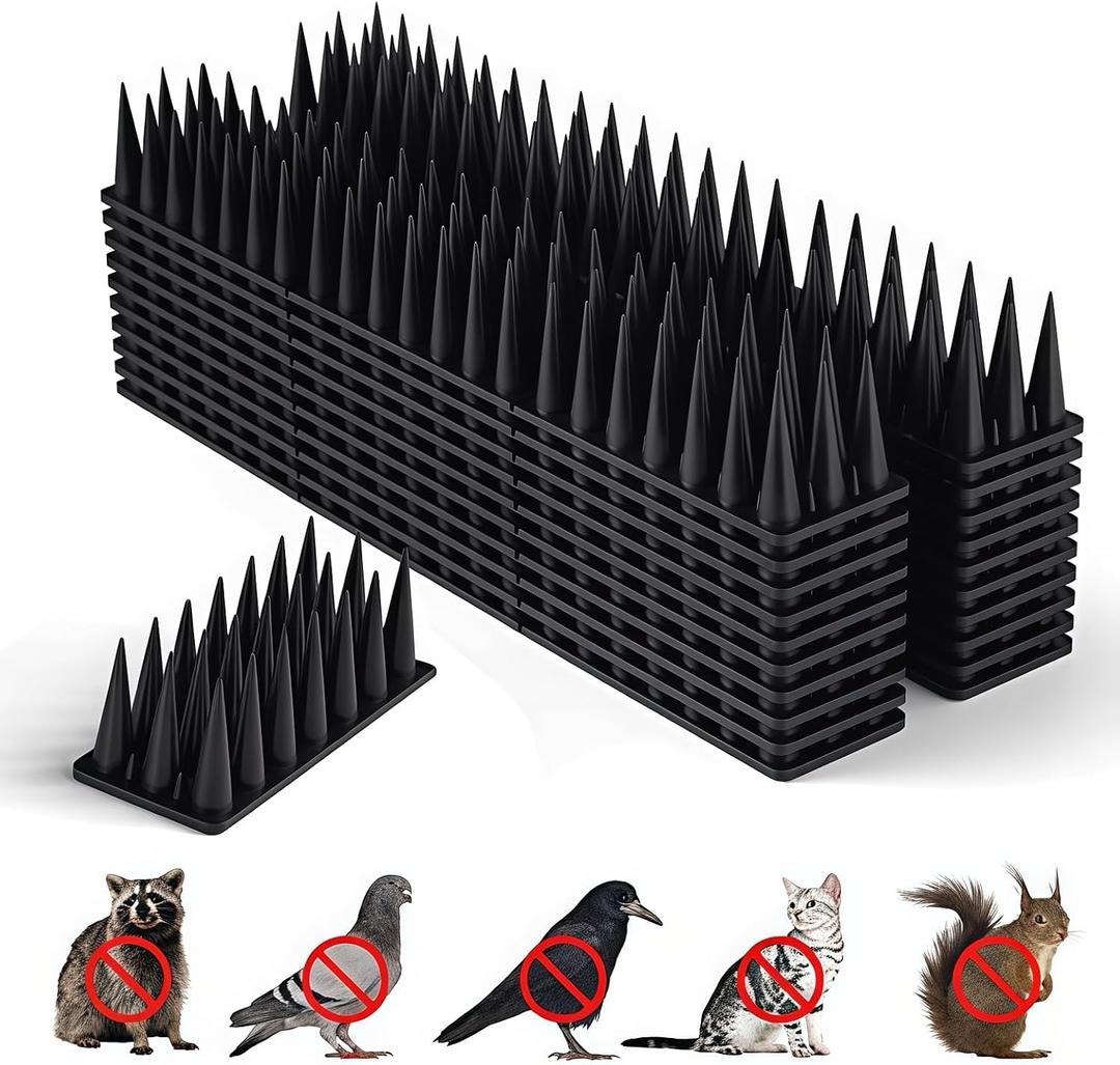 BORHOOD Bird Spikes, 20 Pack Pigeon Deterrent for Small Birds Raccoon Cats Defender for Outside to Keep Squirrel Away, Plastic Fence Spike for Railing and Roof-Black