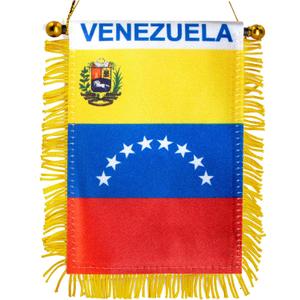 Anley 4 X 6 Inch Venezuela Fringy Window Hanging Flag - Mini Flag Banner & Car Rearview Mirror Dcor - Fringed & Double Sided - Venezuelan Hanging Flag with Suction Cup