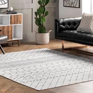 Nuloom SpinClean Blythe Grey/Off-White, 9' x 12', Geometric, Soft and Cozy, High Traffic, Stain Resistant, Easy Clean, Durable, Machine Washable Area Rug for Bedroom, Living Room, Dining, Den, Foyer