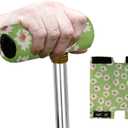 SPRING SEAON Cane Handle Covers- Replacement Grip Pad for Walking,Cushion Grip Soft Non-slip of T-Handle,Universal Fit for Most Canes & Crutch Handgrips Accessories (Green flower 3)