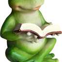 KiaoTime Green Resin Frog Statue Reading Book Outdoor Contemporary Animal Sculpture Decoration