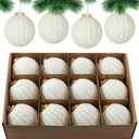 12 Pack Crochet Christmas Ball Ornaments Christmas Knitted Tree Decor - Earthy Tones & Festive Colors for Xmas Tree Decorating (White, 3.15 Inch)