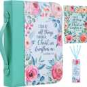 Faithful Hers Bible Cover Case for Women 3pcs Bible Bag Set with Notebook and Bookmark Woman PU Leather Book Carrying Case for Lady Bible Case Christian Gifts for Christmas Thanksgiving Day (Light Green)