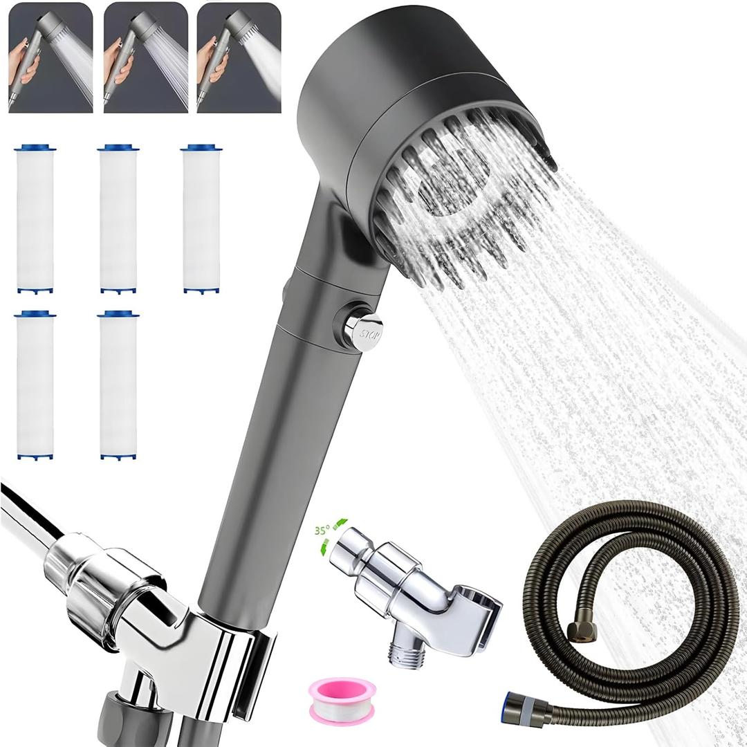 Filtered Shower Head with Handheld,Power Wash for Hard Water,High Flow Even with Low Water Pressure-Hand Held Showerhead Set, 5PCS Water Filter