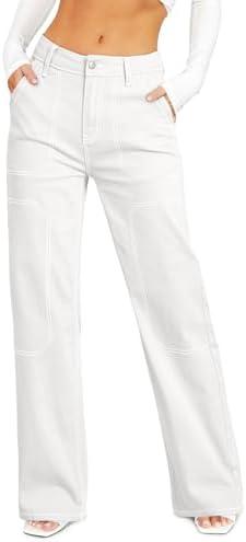 Sidefeel Women's Cargo Jeans Casual Loose Mid Rise Wide Leg Denim Pants 6