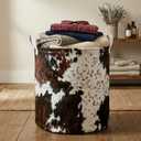 Highland Cow Laundry Basket with Lining Cowskin Printed Boys Girls Laundry Hamper for Clothes Storage Toys Bin Brown and White Cow Home Decor (Bull, 43L)