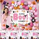 112pcs Halloween Baby Shower Balloon Arch Kit Decorations Pink A Little Boo Is Almost Due Baby Shower Girl Balloons Arch with Banner Ghost Groovy Halloween Birthday Party Decorations Supplies