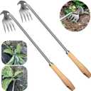 2pack 16inch Weed Puller Tool,Weeding Tool,4 Teeth Stainless Steel Hand Weeder for Effortless Weeding,Portable Uprooting Tool for Vegetable Gardening,Backyard,Farm (Wooden Handle&Stainless Steel)