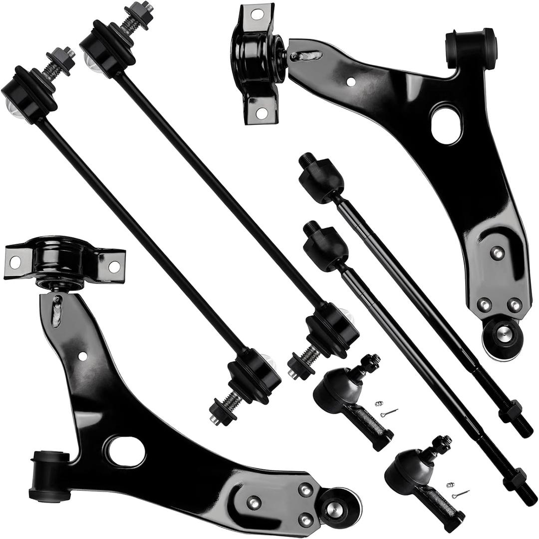 SCITOO 8pcs Front Suspension Kit Lower Control Arm w/Ball Joint Inner Outer Tie Rod End Stabilizer Sway Bar Link Fit 2006-2011 For Ford Focus K80408 K80407