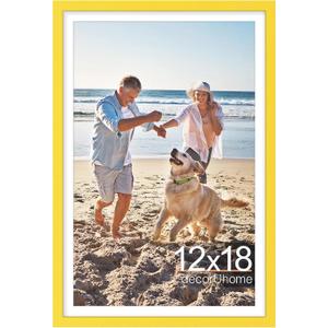 decorUhome 12x18 Picture Frame, Display Pictures 11x17 with Mat or 12x18 without Mat, Wall Mounting Photo Frame, Yellow, 1 Pack