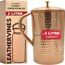 100% Pure Copper Hammered Copper Water Jug with Lid For Drinking 70 oz | Leak Proof Ayurvedic Vessel to Support Digestion, Immunity | Lightweight, Eco-Friendly, Perfect For Home & Office
