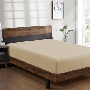FreshCulture Twin Fitted Sheet - Hotel Quality - Ultra Soft & Breathable - Brushed Microfiber - Deep Pocket - Cooling Fitted Sheet for Twin Size Bed (Beige)