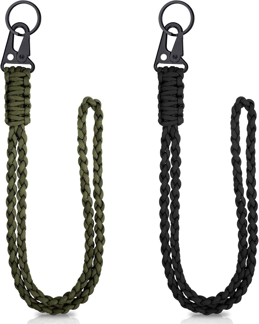 Frienda 2 Set Heavy Duty Paracord Lanyard Necklace Whistles Strap Braided 550 Keychain Lanyard for Outdoor Activities