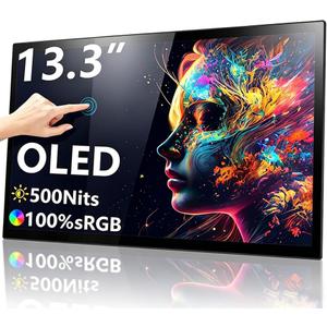 13.3 OLED Portable Monitor Touchscreen, 1080P HDR Travel Screen, 500 Nits, Ultra-Slim External Second Monitor for Laptop Mac PC & Android Phone/Tablet (No Touch for iPhone/iPad/Consoles), with Case