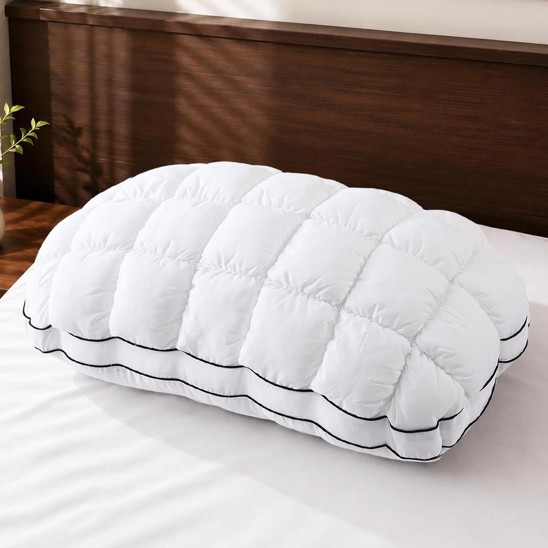 YOUR MOON Soft Support Pillow Queen Size, 100% Cotton Noiseless Cover Pillow, Fluffy Down-Alternative Filling Pillows for Sleeping, Luxury Hotel Bed Pillows for Side Sleepers (White)